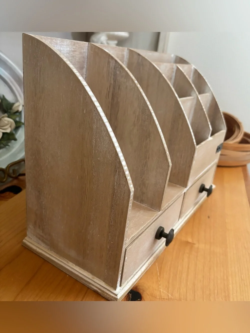 Wooden Desk Organizer with Two Drawers - Farmhouse